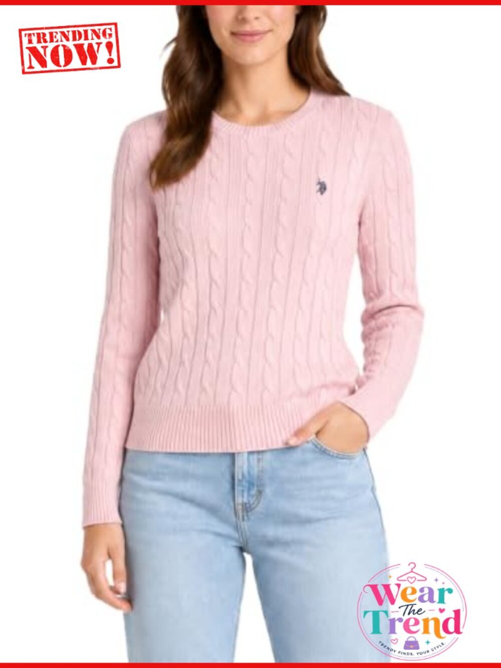 Cable Knit Crew Neck Pullover Sweater Long Sleeve Raglan Striped